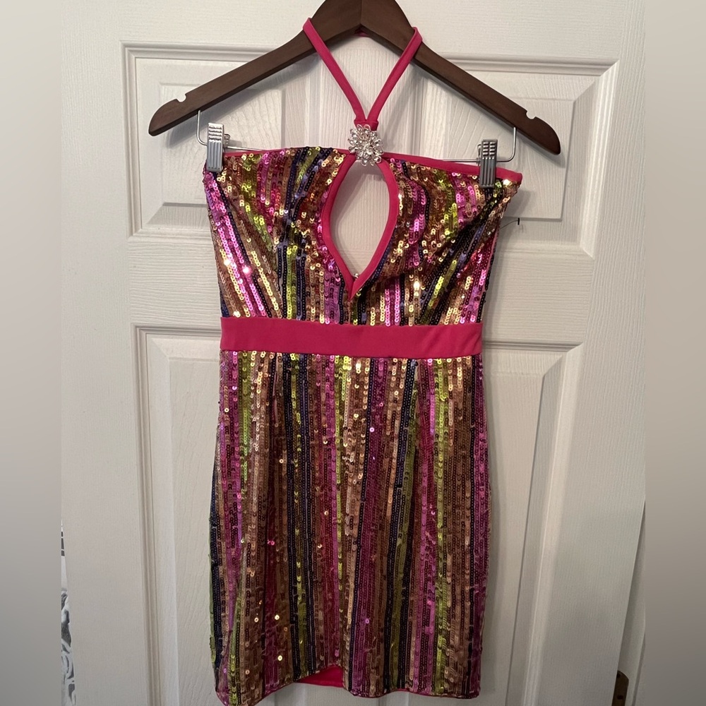 Sequin striped sexy mini dress